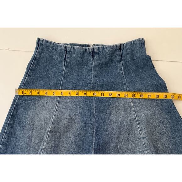 Warf And Weft LOS Denim Skirt 4/27 Blue High Rise A Line Midi 70s Retro Flare - Picture 6 of 12